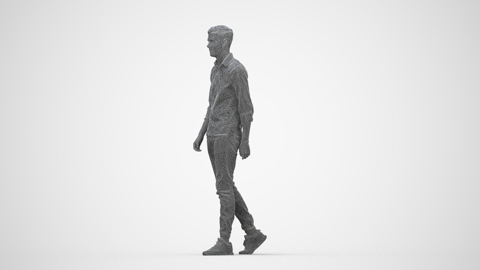 realistic 3D man casual walking, scanned archviz people for Blender and 3ds Max, wireframe back view
