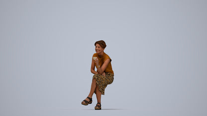 scanned 3D woman casual sitting, photogrammetry people for Enscape and V-Ray, top-down view render