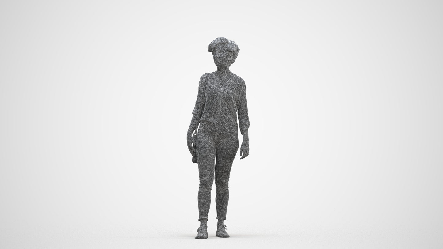scanned 3D woman casual walking, photogrammetry people for Enscape and V-Ray, three-quarter front view render