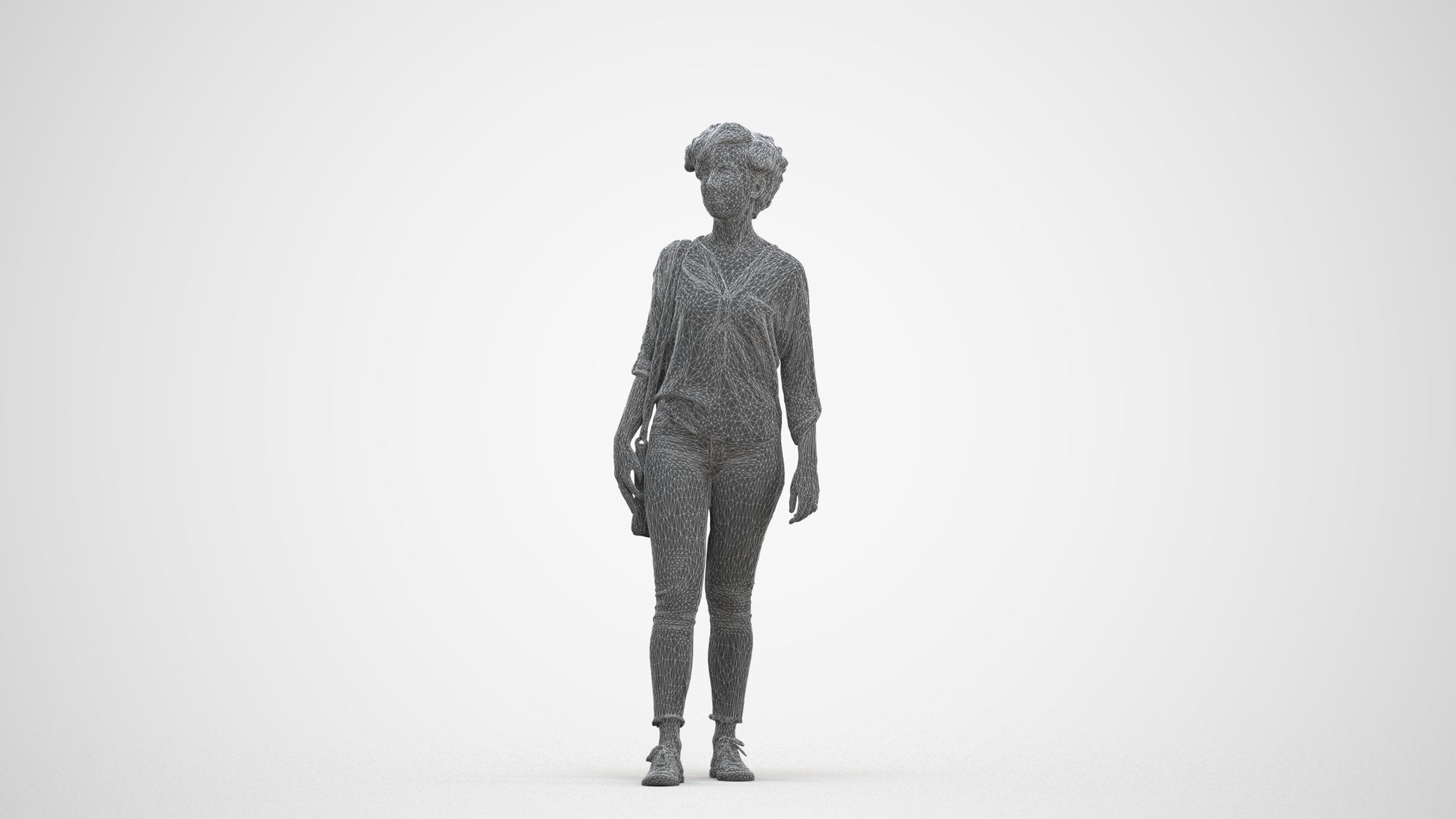 scanned 3D woman casual walking, photogrammetry people for Enscape and V-Ray, three-quarter front view render