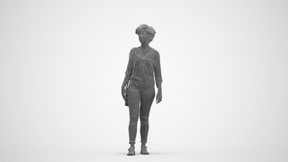 scanned 3D woman casual walking, photogrammetry people for Enscape and V-Ray, three-quarter front view render