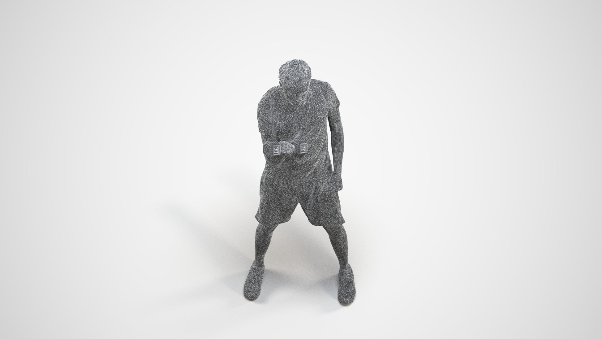 photogrammetry 3D man sport, realistic human model archviz FBX, wireframe three-quarter view