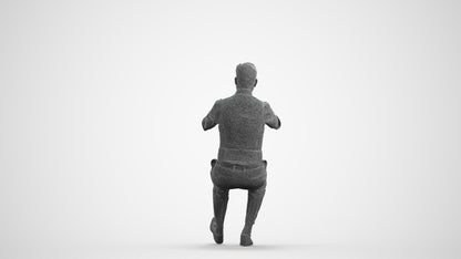 3D human model man casual driving, photogrammetry scanned person for archviz, wireframe front view