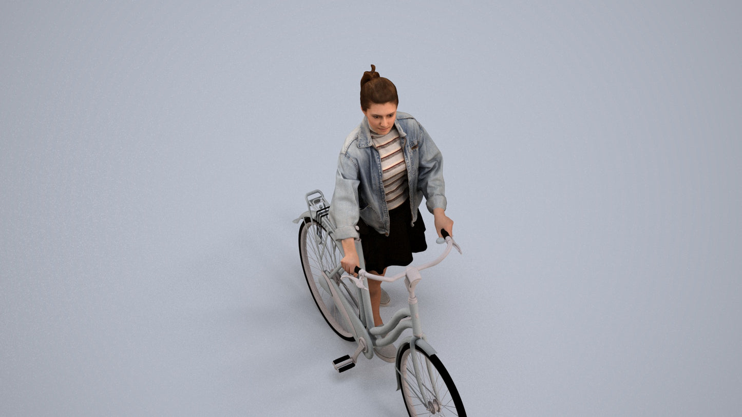 scanned 3D woman casual cycling, photogrammetry people for Enscape and V-Ray, back view render