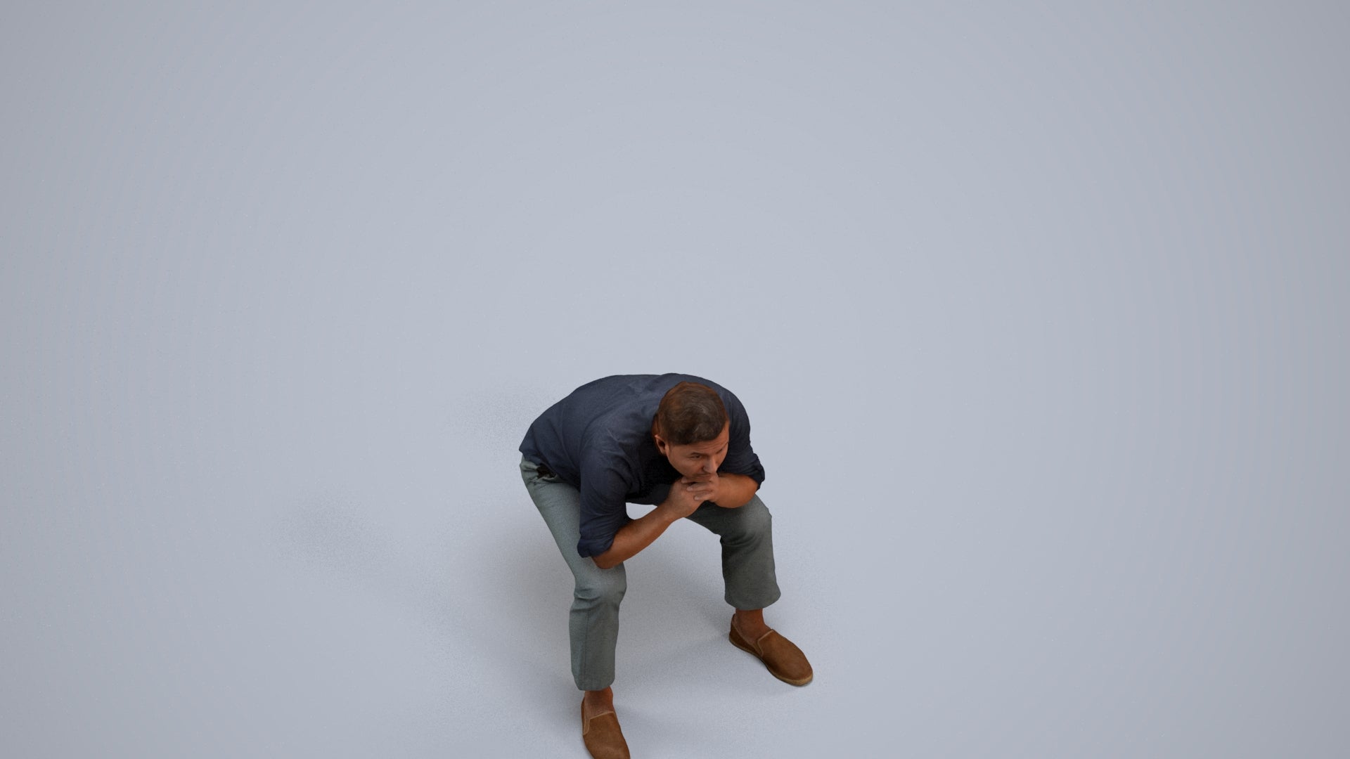 realistic 3D human man casual sitting, archviz people FBX OBJ for Blender, back view render