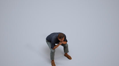 realistic 3D human man casual sitting, archviz people FBX OBJ for Blender, back view render