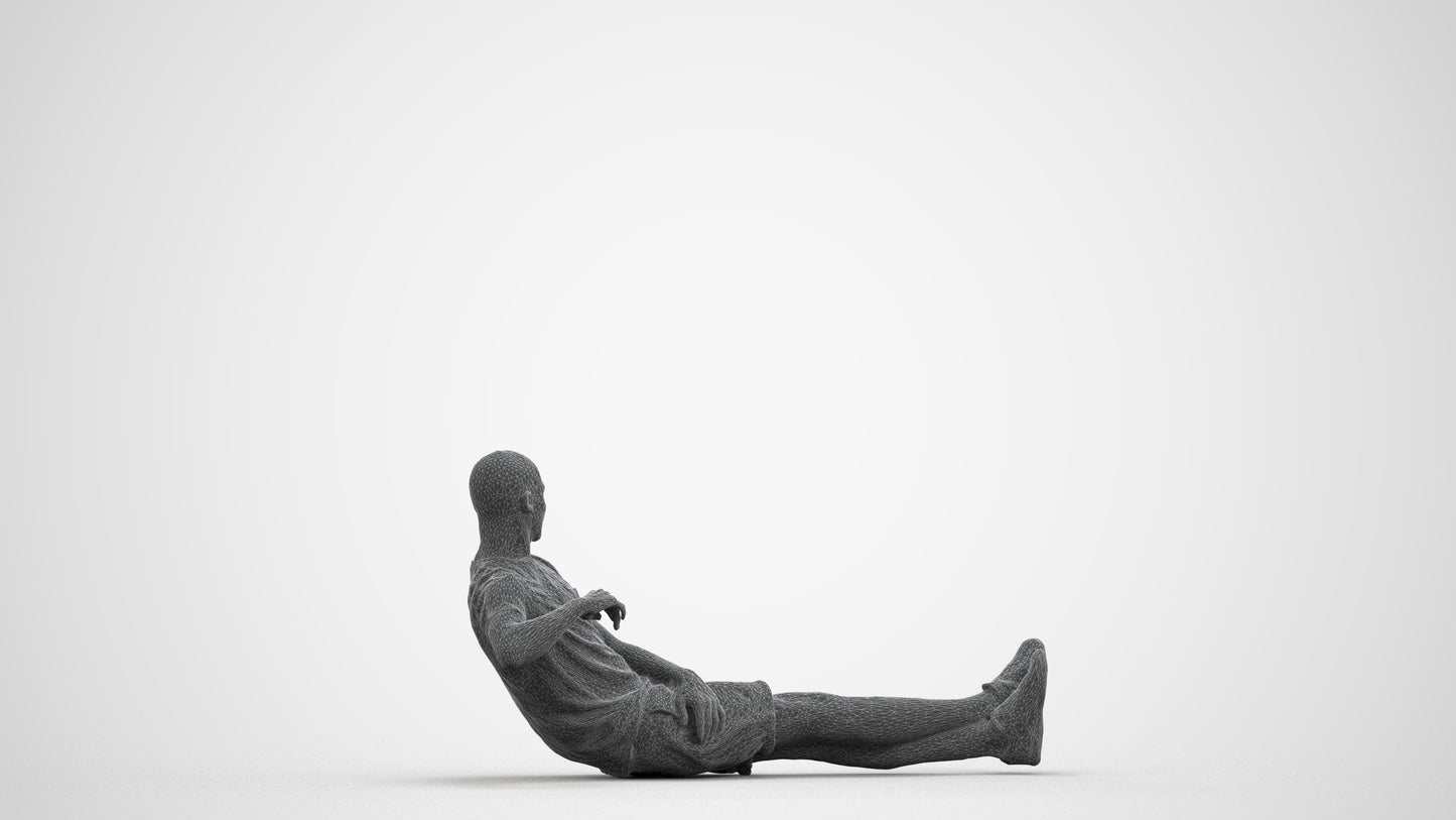 3D scanned man sitting casual, photorealistic archviz people for Enscape and SketchUp, wireframe front view