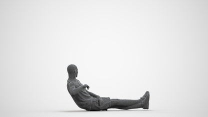 3D scanned man sitting casual, photorealistic archviz people for Enscape and SketchUp, wireframe front view