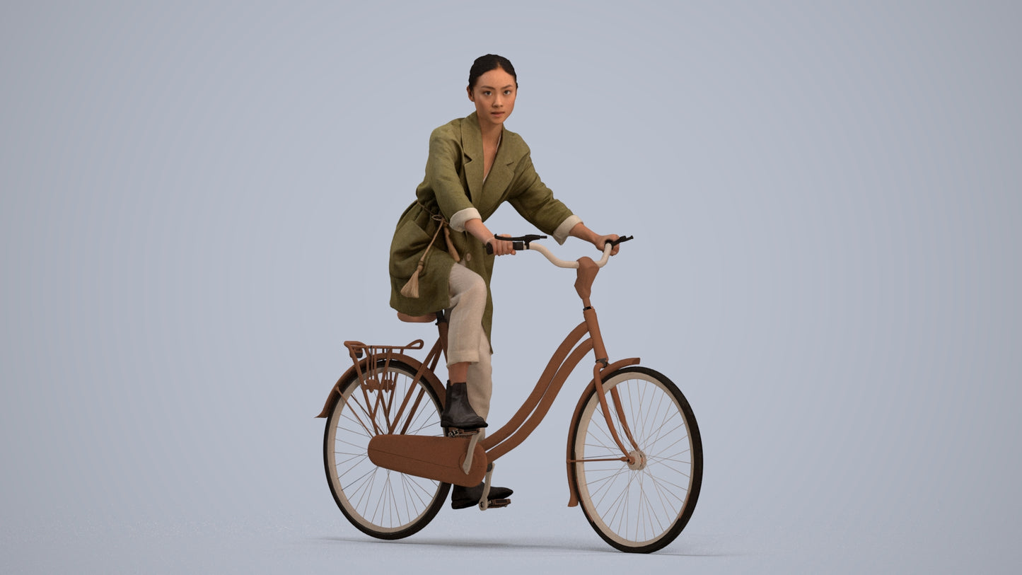 scanned 3D woman casual cycling, photogrammetry people for Enscape and V-Ray, standing pose render