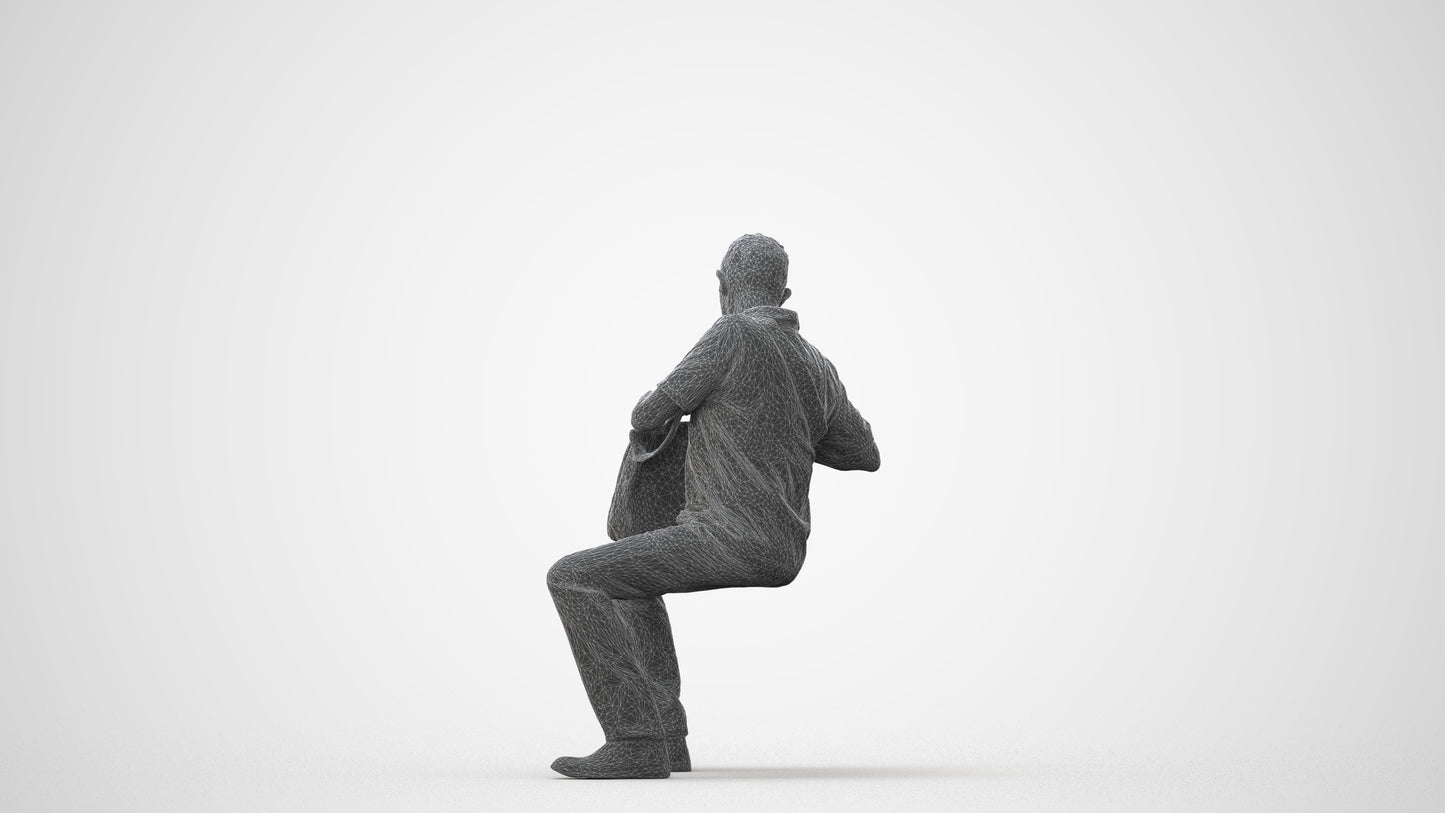 realistic 3D human senior man casual sitting, archviz people FBX OBJ for Blender, square thumbnail