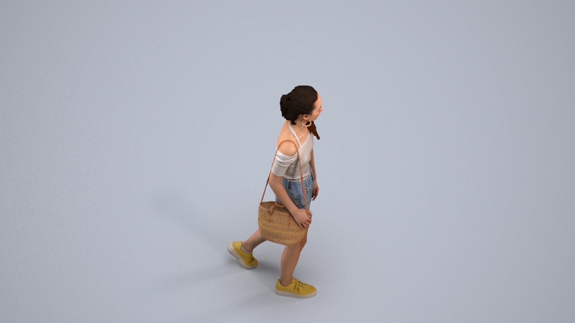 realistic 3D human woman casual walking, archviz people FBX OBJ for Blender, back view render