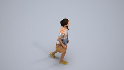 realistic 3D human woman casual walking, archviz people FBX OBJ for Blender, back view render