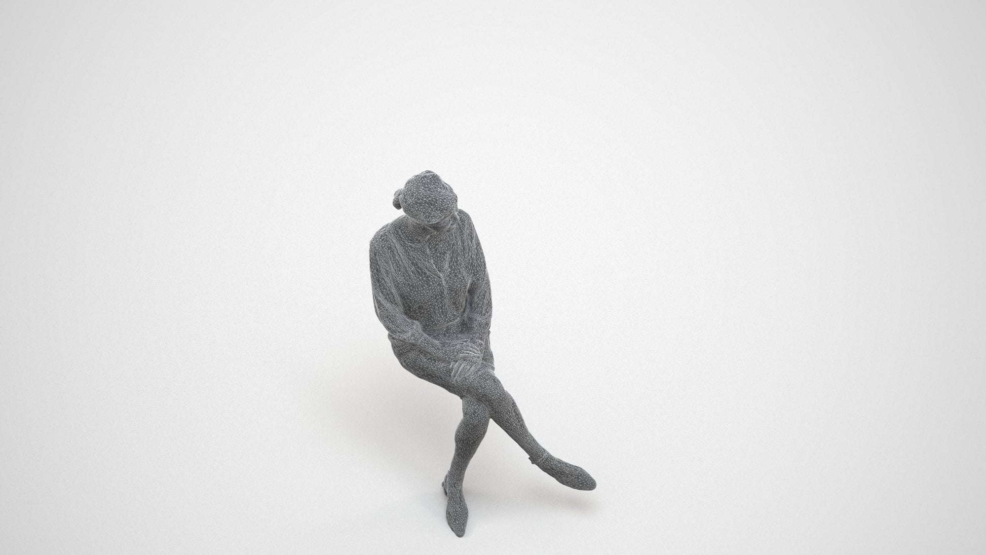 realistic 3D senior woman business sitting, scanned archviz people for Blender and 3ds Max, wireframe three-quarter view