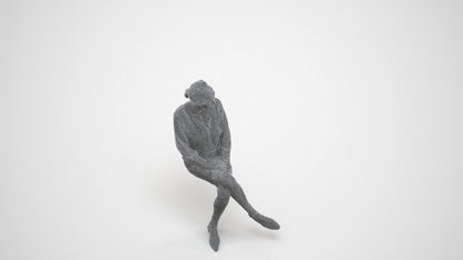 realistic 3D senior woman business sitting, scanned archviz people for Blender and 3ds Max, wireframe three-quarter view