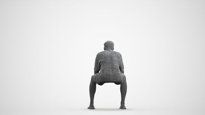 scanned 3D man casual sitting, photogrammetry people for Enscape and V-Ray, wireframe front view