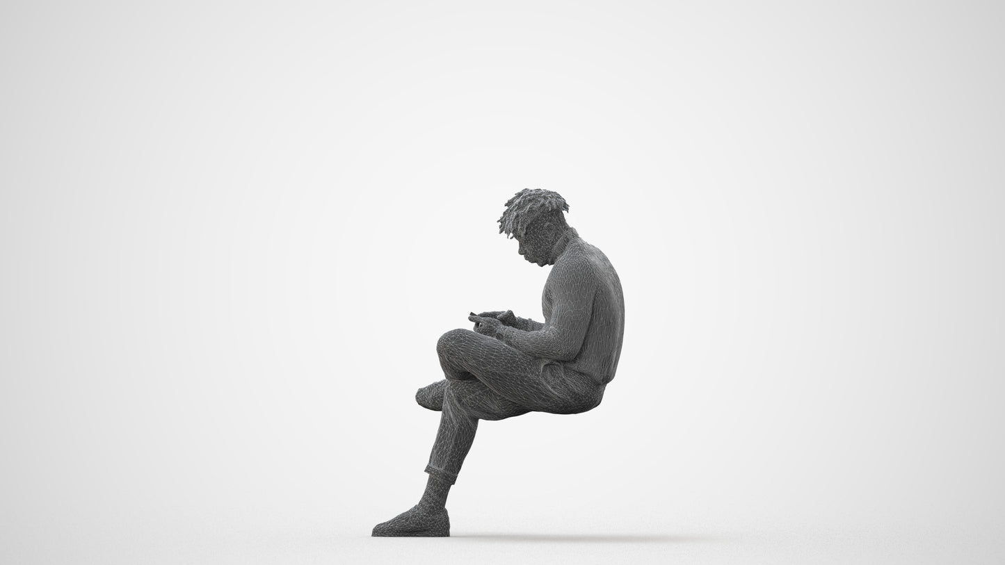 realistic 3D human man casual sitting, archviz people FBX OBJ for Blender, square thumbnail