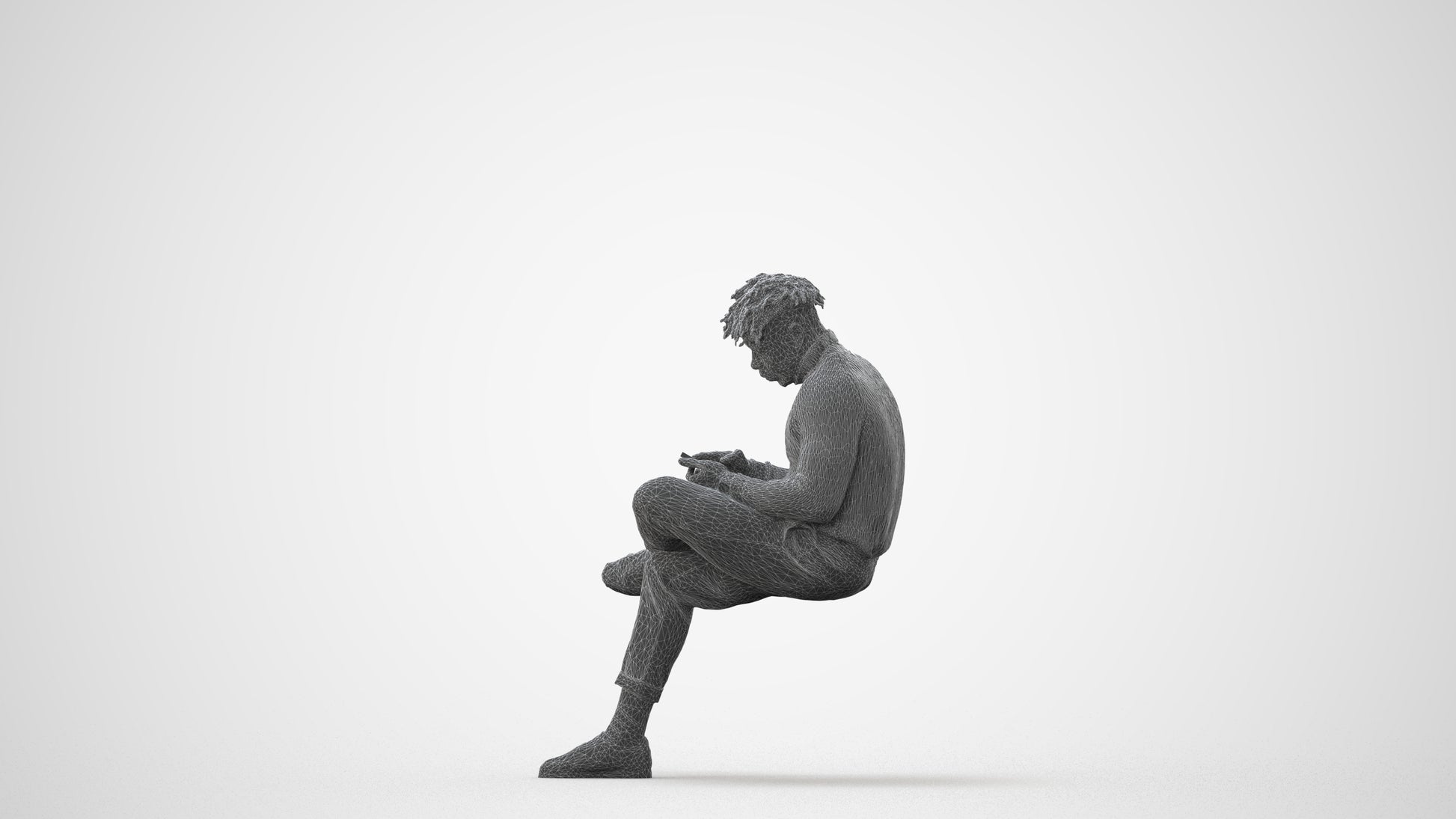 realistic 3D human man casual sitting, archviz people FBX OBJ for Blender, square thumbnail