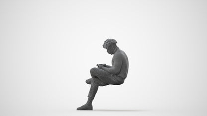 realistic 3D human man casual sitting, archviz people FBX OBJ for Blender, square thumbnail