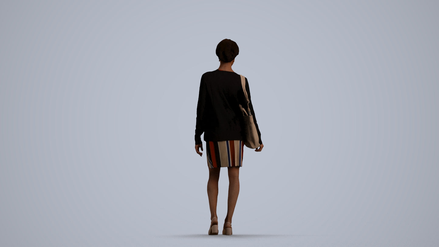 realistic 3D people woman casual walking, render-ready for V-Ray and Corona, FBX OBJ, front view render