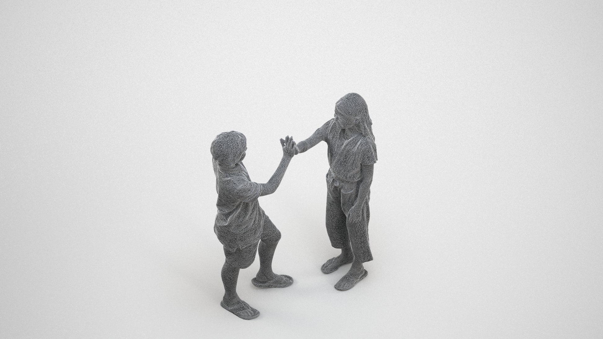 3D people model girl kids, scanned human for 3ds Max rendering, wireframe three-quarter view
