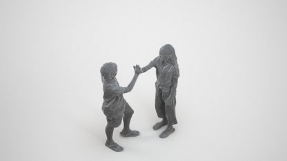 3D people model girl kids, scanned human for 3ds Max rendering, wireframe three-quarter view