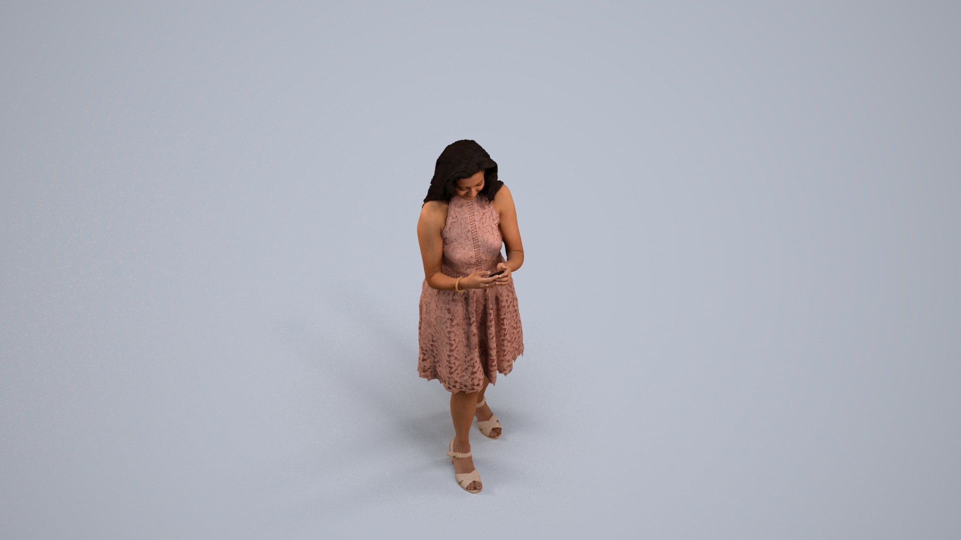 3D people model woman formal standing, scanned human for 3ds Max rendering, back view render