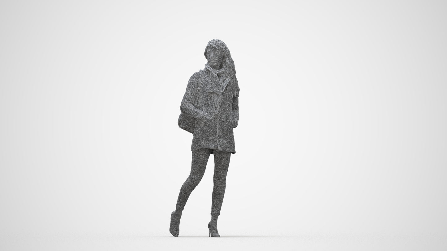 3D people model woman casual walking, scanned human for 3ds Max rendering, wireframe back view
