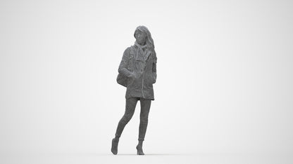 3D people model woman casual walking, scanned human for 3ds Max rendering, wireframe back view