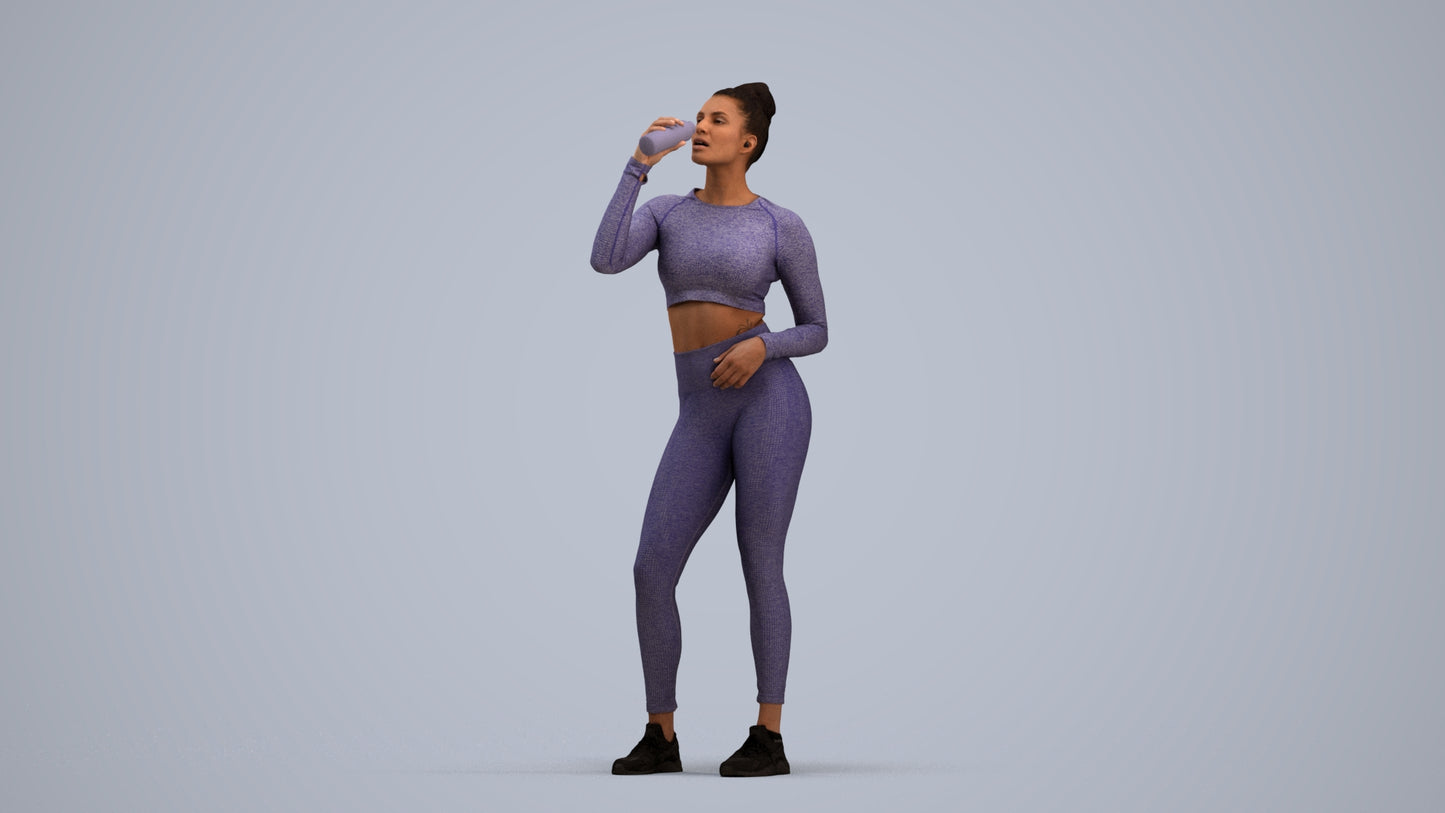 realistic 3D woman sport, scanned archviz people for Blender and 3ds Max, standing pose render