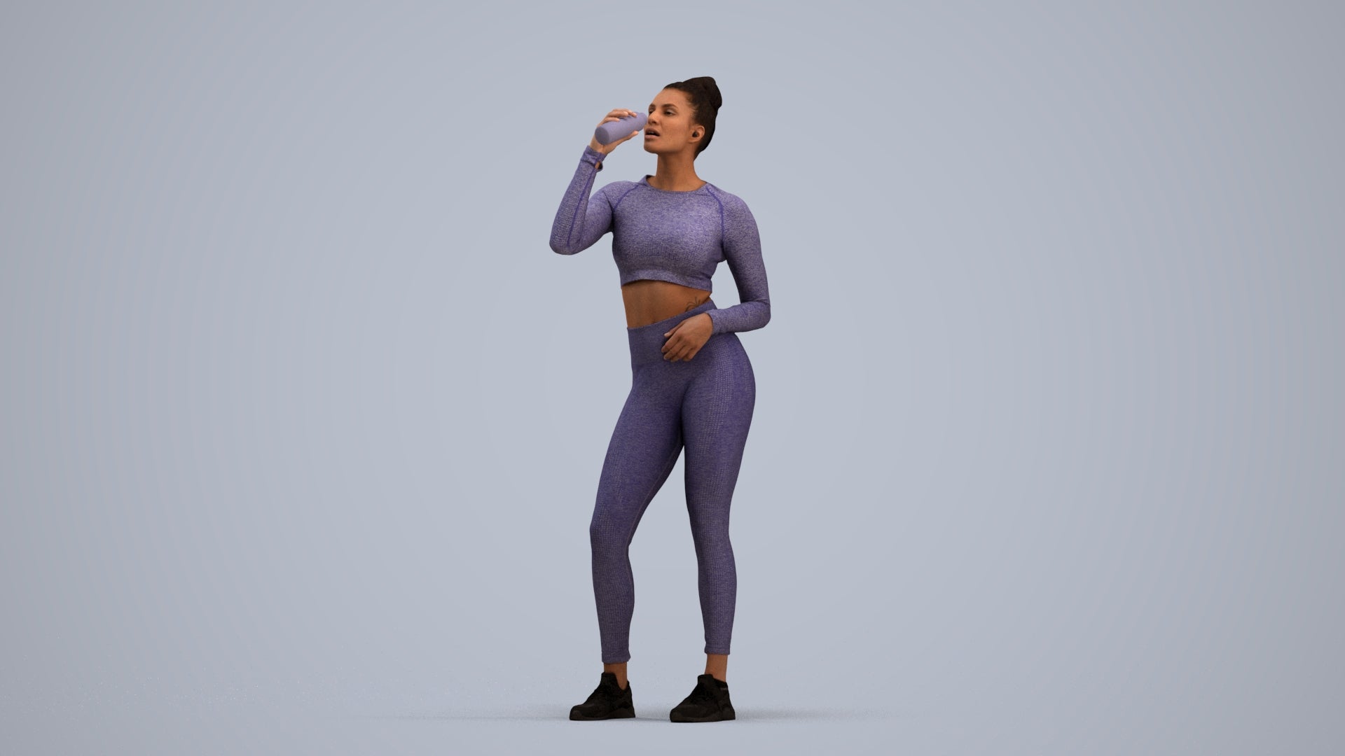 realistic 3D woman sport, scanned archviz people for Blender and 3ds Max, standing pose render
