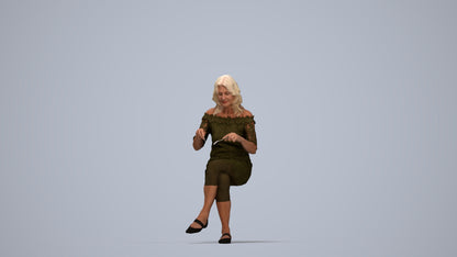 realistic 3D senior woman casual business, scanned archviz people for Blender and 3ds Max, top-down view render