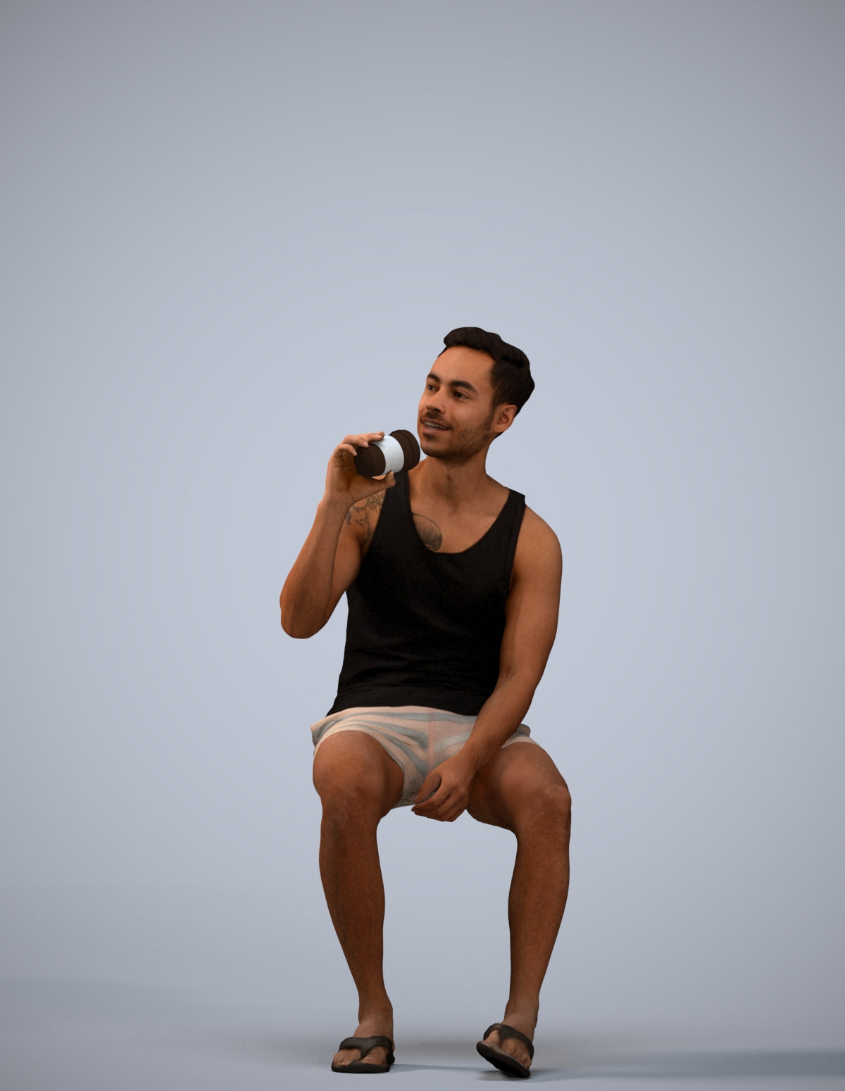 scanned 3D man casual sitting, photogrammetry people for Enscape and V-Ray