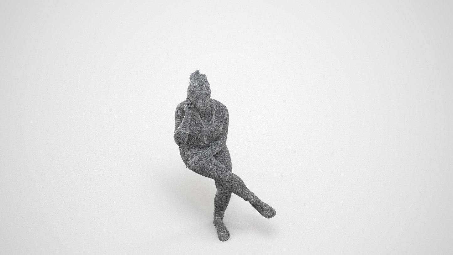 3D scanned boy sitting casual, photorealistic archviz people for Enscape and SketchUp, wireframe three-quarter view