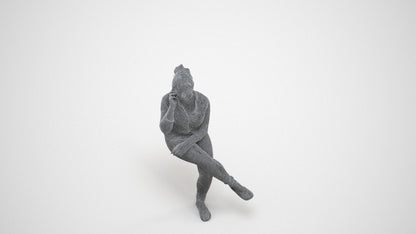 3D scanned boy sitting casual, photorealistic archviz people for Enscape and SketchUp, wireframe three-quarter view