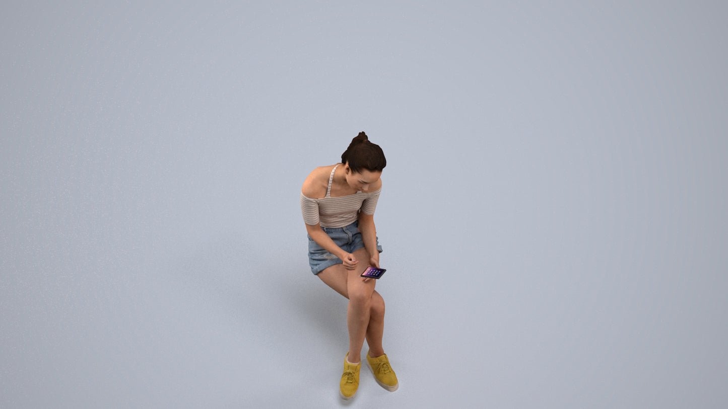 realistic 3D people woman casual sitting, render-ready for V-Ray and Corona, FBX OBJ, back view render