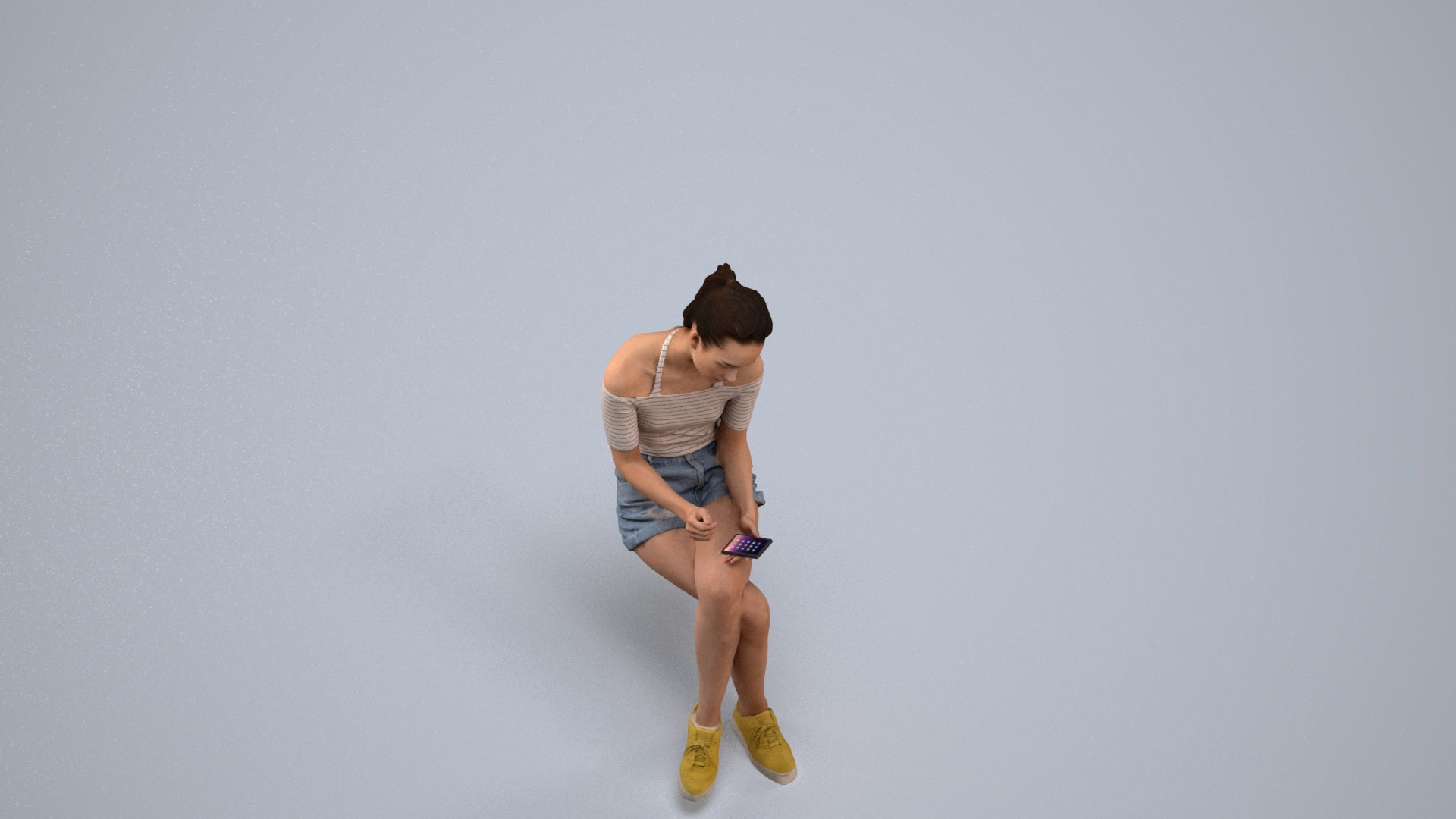 realistic 3D people woman casual sitting, render-ready for V-Ray and Corona, FBX OBJ, back view render