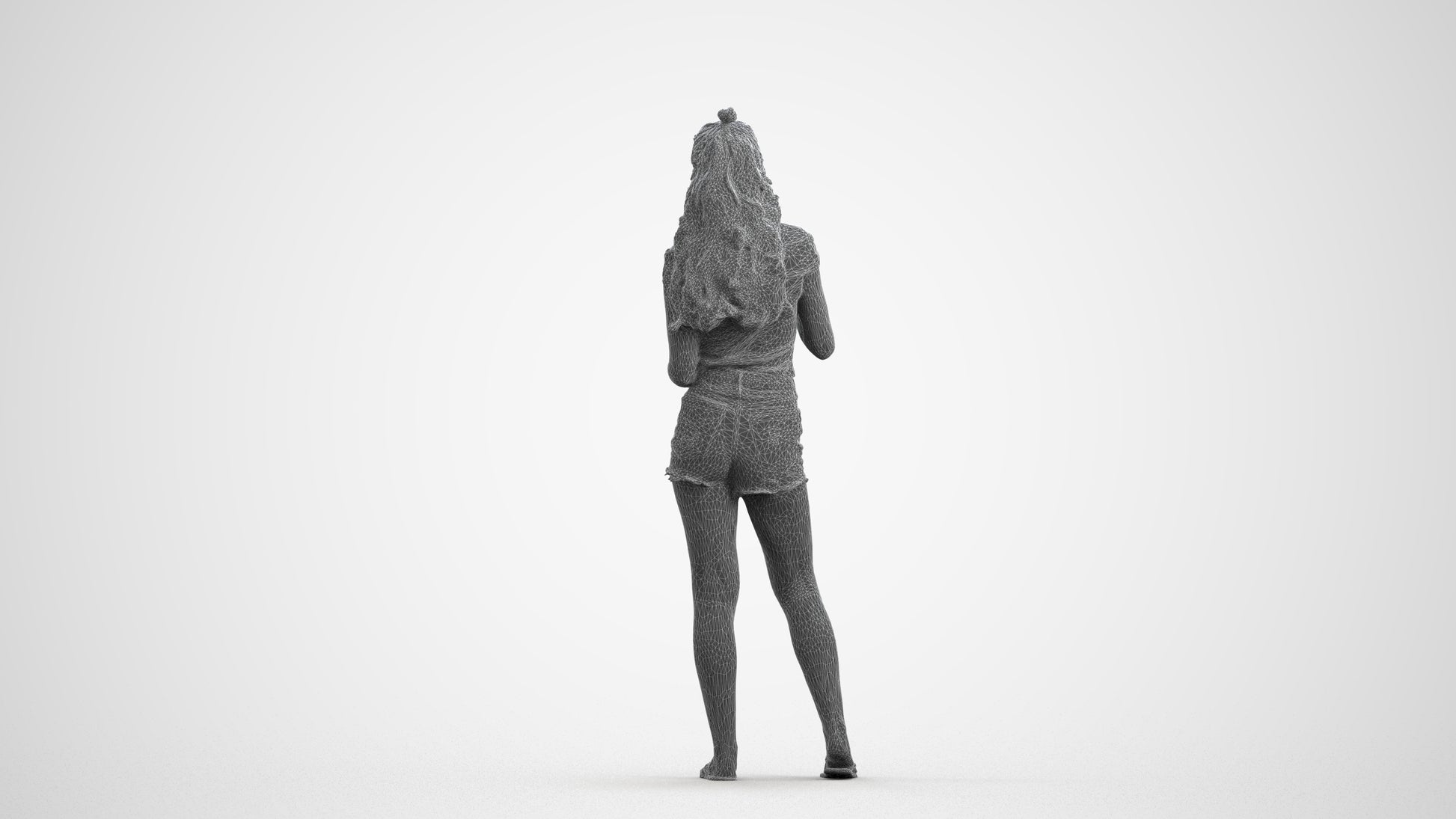 scanned 3D girl casual standing, photogrammetry people for Enscape and V-Ray, wireframe front view