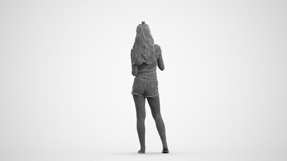 scanned 3D girl casual standing, photogrammetry people for Enscape and V-Ray, wireframe front view