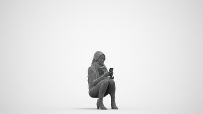 photogrammetry 3D woman casual sitting, realistic human model archviz FBX, wireframe side view