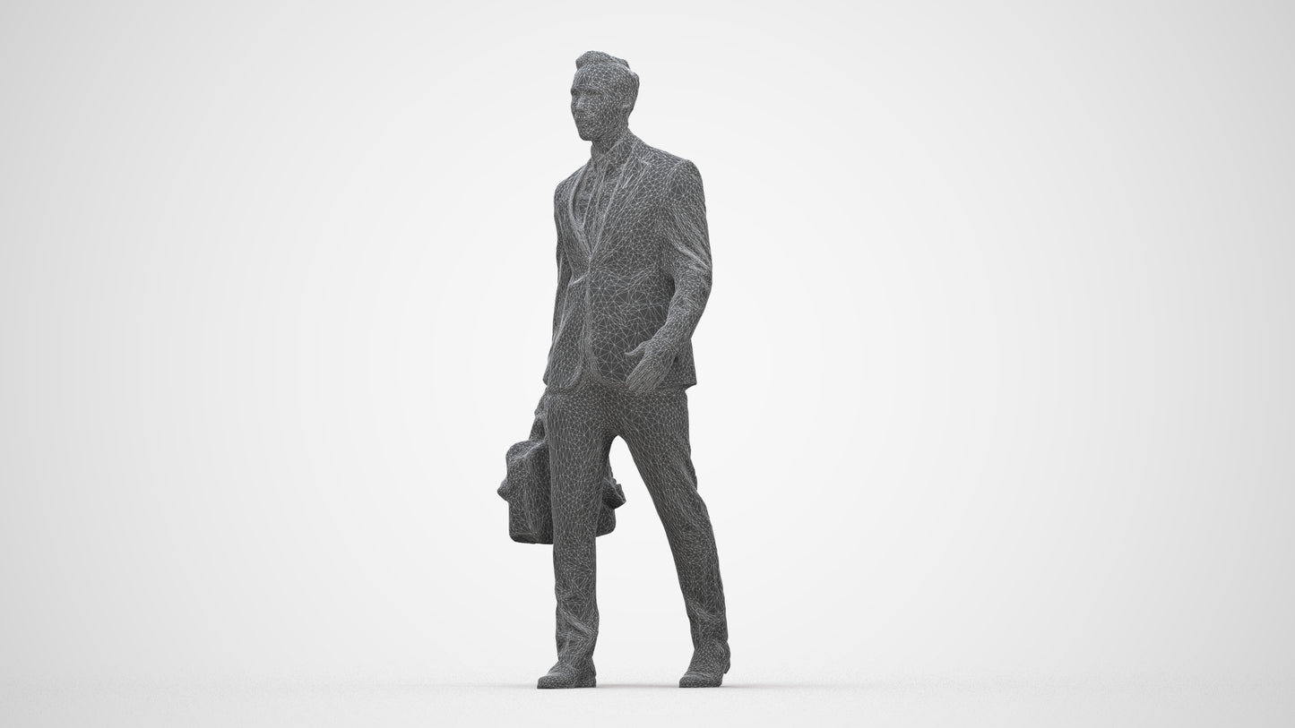 scanned 3D man formal business, photogrammetry people for Enscape and V-Ray, wireframe back view