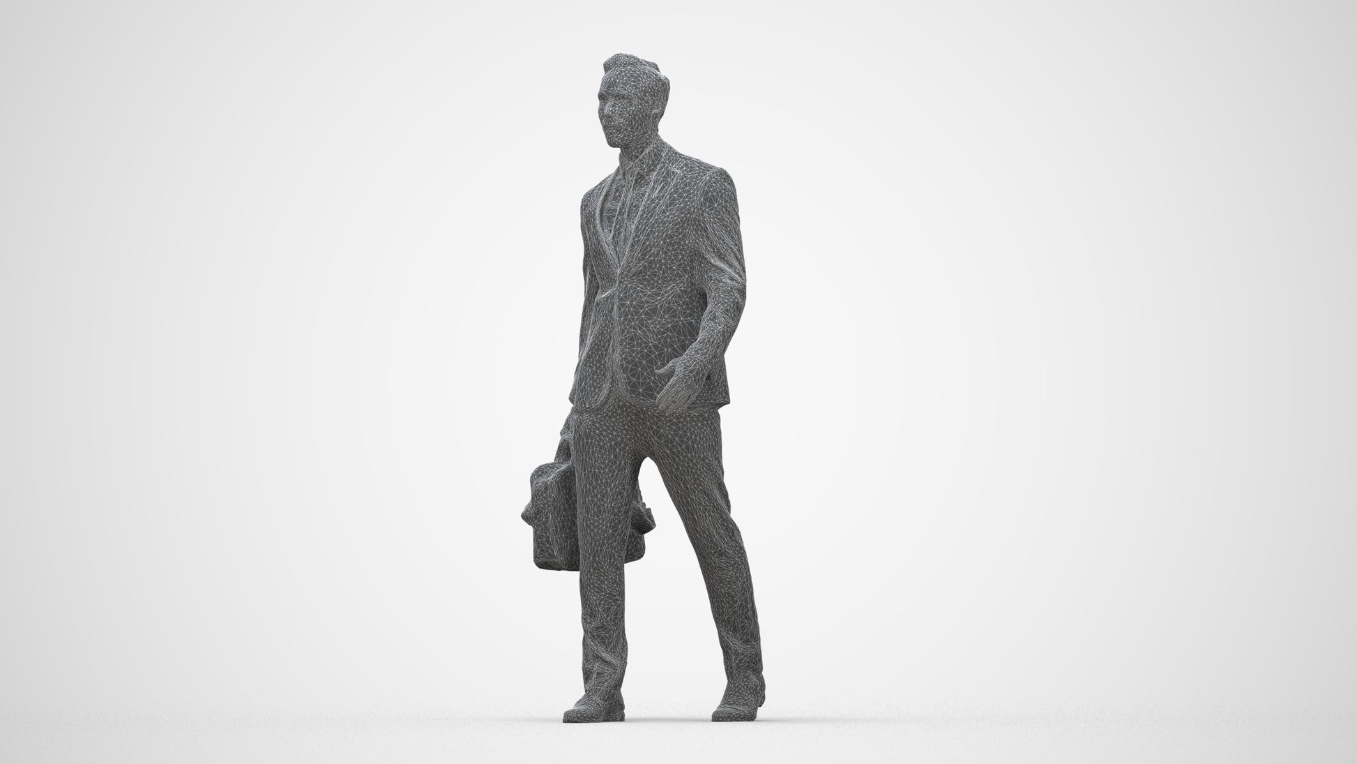 scanned 3D man formal business, photogrammetry people for Enscape and V-Ray, wireframe back view