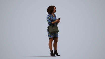 3D scanned woman standing casual, photorealistic archviz people for Enscape and SketchUp, side view render