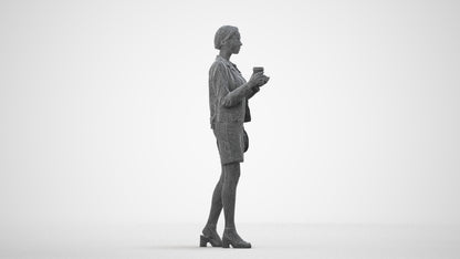 realistic 3D people woman casual standing, render-ready for V-Ray and Corona, FBX OBJ, wireframe side view