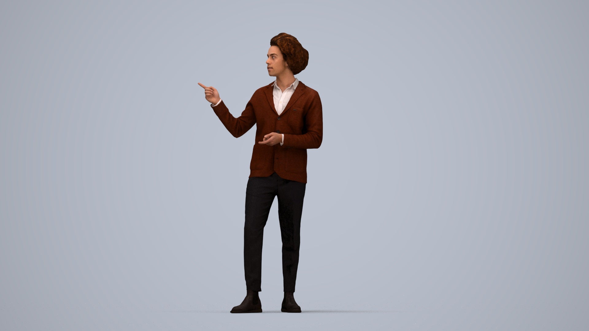 realistic 3D man business shopping, scanned archviz people for Blender and 3ds Max, top-down view render
