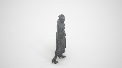 realistic 3D human woman casual walking, archviz people FBX OBJ for Blender, wireframe three-quarter view