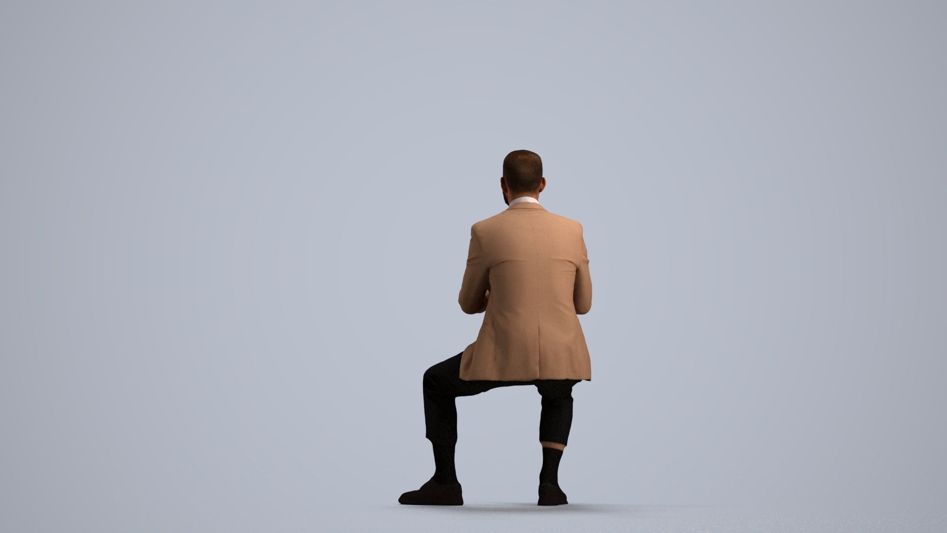 3D human model man business, photogrammetry scanned person for archviz, front view render