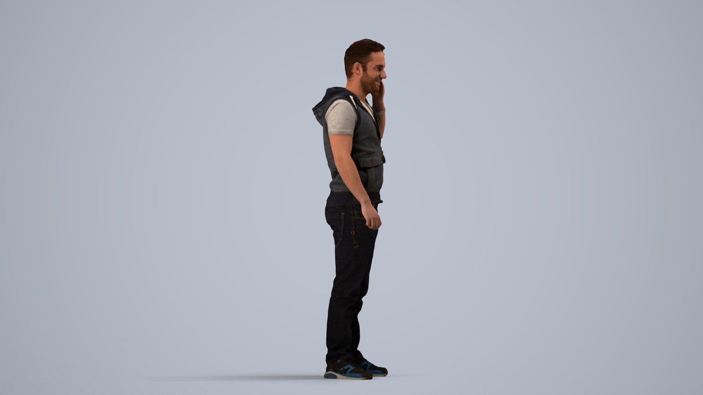 3D human model man casual standing, photogrammetry scanned person for archviz, side view render