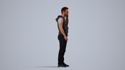 3D human model man casual standing, photogrammetry scanned person for archviz, side view render