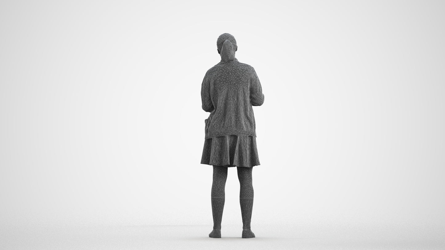 realistic 3D human girl kids, archviz people FBX OBJ for Blender, wireframe front view