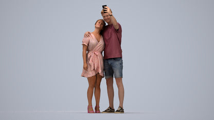 3D scanned woman couple casual, photorealistic archviz people for Enscape and SketchUp, top-down view render